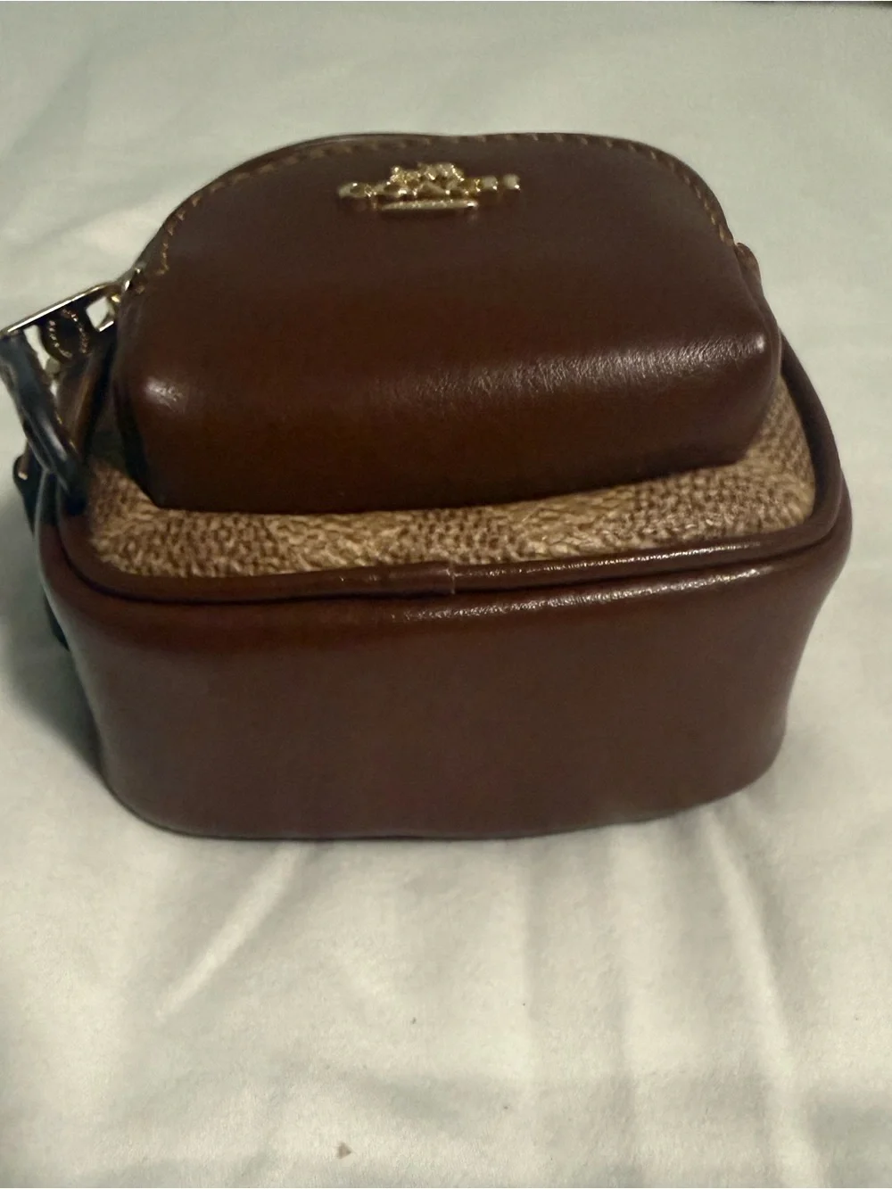 Coach Mini Court Brown Monogram Backpack Bag Charm with Gold Tone Hardware! NWT
